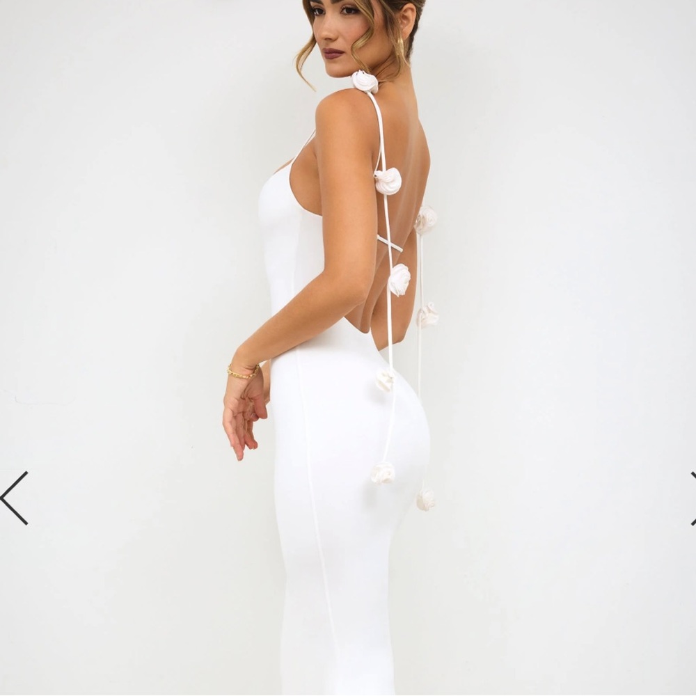 Oh Polly Aldona slinky jersey rose detail evening gown in white